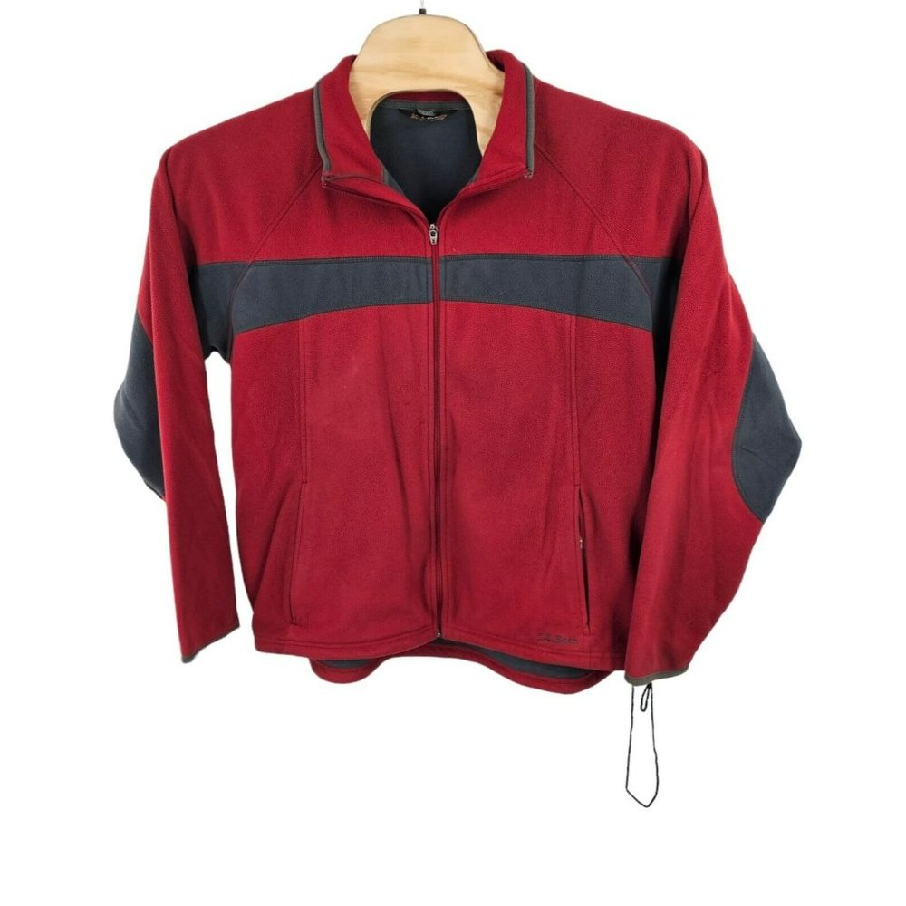 L.L.‎ Bean Full Zip Pullover Fleece Polartec XL REG Red Black 0AKU2 Ripcord Warm